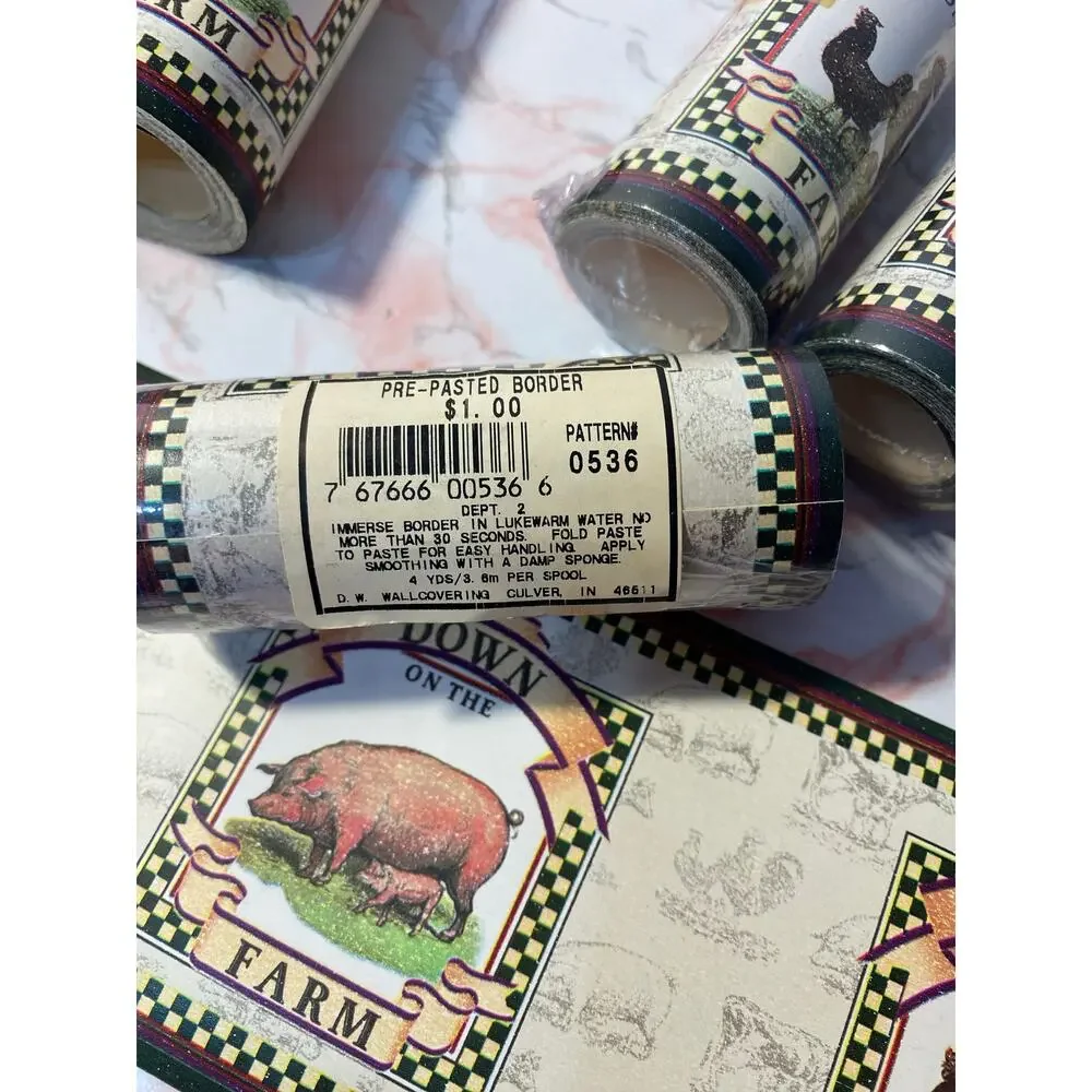 Wallpaper Border DOWN ON THE FARM Pig Cow Chicken 4in x 4yds Farmhouse 4 ROLLS